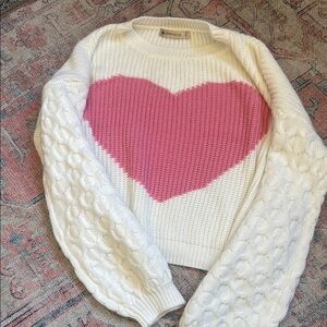 White and Pink Heart Sweater